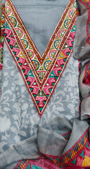 Pure Cotton Mirror Work Printed Suit with Chiffon Digital Dupatta – Unstitched 3 Pc Set