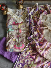 Muslin Digital Print Semi-Stitched Suit with Croatia Laced Dupatta