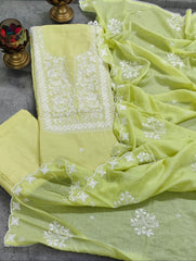 Mul Mul Cotton Chikankari Suit with Matching Dupatta | Unstitched Comfort & Grace