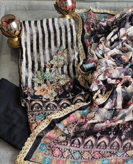 Organza Digital Print Suit with Highlighting Work & Chiffon Dupatta (Unstitched)