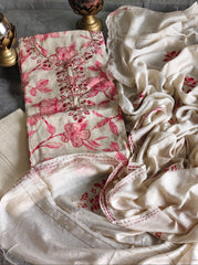 🧵 Modal Kashmiri Embroidery Suit Set with Muslin Dupatta and  Cotton Bottom (Unstitched)