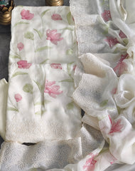 Festive & Party Wear | Premium Finishing Soft Organza Unstitched Suit with Heavy All-Over Sequence Embroidery & Rayon Bottom