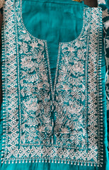 Elegant Cotton Chikan-Kari Unstitched Suit Set with Rayon Bottom