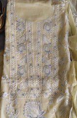 Mul Cotton Chikan-Kari & Zari Embroidery Festive Unstitched Suit (3 Pc Set)