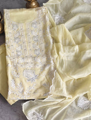 Mul Cotton Chikan-Kari & Zari Embroidery Festive Unstitched Suit (3 Pc Set)
