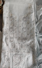 Mul Cotton Chikan-Kari & Zari Embroidery Festive Unstitched Suit (3 Pc Set)