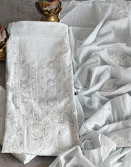 Mul Cotton Chikan-Kari & Zari Embroidery Festive Unstitched Suit (3 Pc Set)