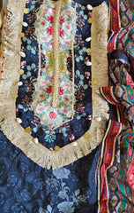 Crepe Digital Printed Unstitched Suit with Gotta Highlighting & Neck Work