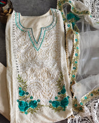 Pakistani Style Cotton Suit Set with Crochet Lace Semi Stitched Suit
