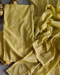 Pure Mul Chanderi Mukesh Work Unstitched Suit with Dupatta