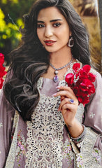 Elegant Embroidered Unstitched Suit – Cotton Kurta with Organza Daman & Soft Dupatta