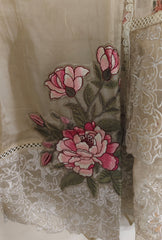 Elegant Organza Crochet Lace & Patch Embroidery Unstitched Suit Set (3 Pc)