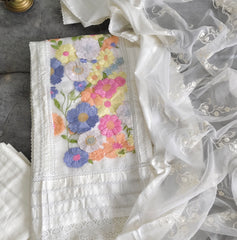 Cotton  Linen  3D Embroidery Patch Work  UnStitched Suit