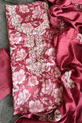 Elegant Cotton Suit with Kashmiri Embroidery & Muslin Dupatta