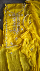 Pastel Organza Gotta & Mirror Work Unstitched Suit Set (3 Pc, Party Wear)