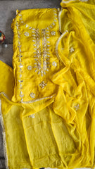 Pastel Organza Gotta & Mirror Work Unstitched Suit Set (3 Pc, Party Wear)