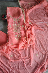 Pastel Organza Gotta & Mirror Work Unstitched Suit Set (3 Pc, Party Wear)