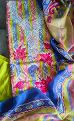 Cotton Digital Print Unstitched Suit with Neck Embroidery & Laser-Cut Detailing