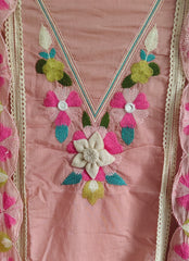 Designer Soft Mul Cotton Unstitched Suit – 3D Embroidery & Crochet Lace