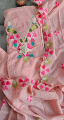 Designer Soft Mul Cotton Unstitched Suit – 3D Embroidery & Crochet Lace