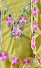Designer Soft Mul Cotton Unstitched Suit – 3D Embroidery & Crochet Lace