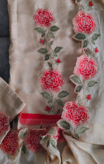Designer Crepe Embroidered Suit with Scalloped Dupatta