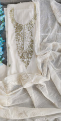 Pure Mul Chanderi Embroidered Un-Stitched Suit with Mukesh Dupatta