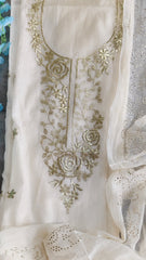 Pure Mul Chanderi Embroidered Un-Stitched Suit with Mukesh Dupatta