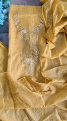 Pure Mul Chanderi Embroidered Un-Stitched Suit with Mukesh Dupatta