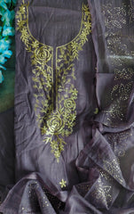 Pure Mul Chanderi Embroidered Un-Stitched Suit with Mukesh Dupatta