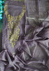 Pure Mul Chanderi Embroidered Un-Stitched Suit with Mukesh Dupatta