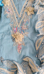 Soft Mul Chanderi 3D Embroidered & Mirror Work Unstitched Suit Set