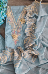 Soft Mul Chanderi 3D Embroidered & Mirror Work Unstitched Suit Set