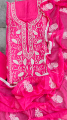 Elegant Organza Embroidered Suit with Pearl Highlights & Chiffon Dupatta