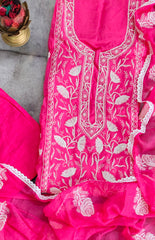 Elegant Organza Embroidered Suit with Pearl Highlights & Chiffon Dupatta
