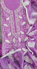 Elegant Organza Embroidered Suit with Pearl Highlights & Chiffon Dupatta