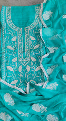Elegant Organza Embroidered Suit with Pearl Highlights & Chiffon Dupatta