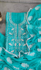 Elegant Organza Embroidered Suit with Pearl Highlights & Chiffon Dupatta