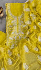 Elegant Organza Embroidered Suit with Pearl Highlights & Chiffon Dupatta