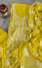 Elegant Organza Embroidered Suit with Pearl Highlights & Chiffon Dupatta