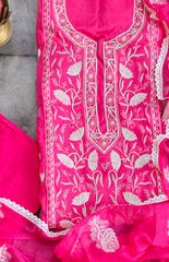 Elegant Organza Embroidered Suit with Pearl Highlights & Chiffon Dupatta