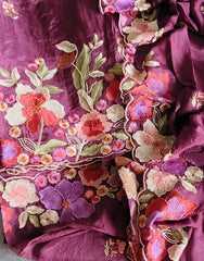 Parsi Embroidery- Designer Crepe Suit with Scalloped Chinnon Dupatta