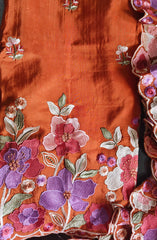 Parsi Embroidery- Designer Crepe Suit with Scalloped Chinnon Dupatta