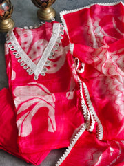 Glass Organza Suit with Real Mirror Work & Crochet Lacing | Semi-Stitched Elegance