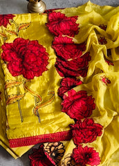 Designer Glass Organza Suit with Embroidery & Patchwork Detailing
