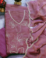 Shimmer Tissue Unstitched Suit Set with All-Over Swarovski Work