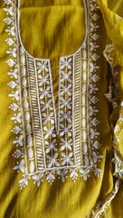 oft Mul Chanderi Unstitched Suit Set with Embroidery & Pearl Work