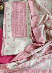 Banarsi Jacquard Weave Unstitched Suit with Shimmer Tissue Dupatta