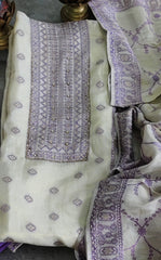 Banarsi Jacquard Weave Unstitched Suit with Shimmer Tissue Dupatta