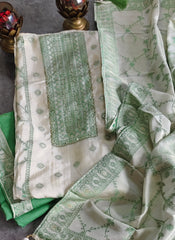 Banarsi Jacquard Weave Unstitched Suit with Shimmer Tissue Dupatta